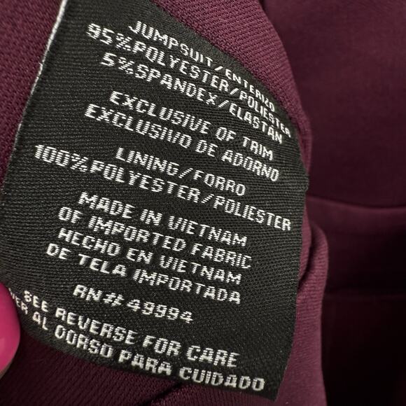 R&M Richards Sleeveless Jumpsuit size 14 Maroon Crystal Embellished Event - Picture 9 of 11